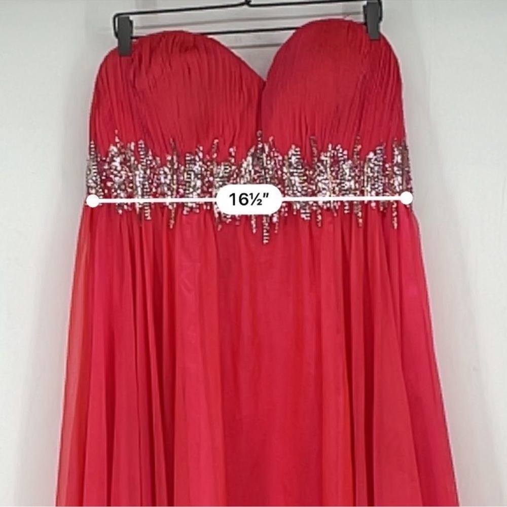 Sherri Hill salmon pink strapless evening gown